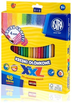 ASTRA KREDKI OŁÓWKOWE 48 KOLORÓW GRUBY GRAFIT XXL