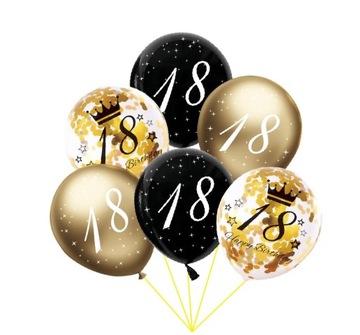 BALONY na 18 urodziny czarne złote OSIEMNAŚCIE