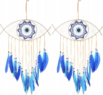 2pcs Evil Eye Dreamcatcher Boho Wall Decor (Blue)