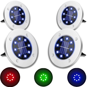 4x LAMPA NAJAZDOWA DYSK LED OGRODOWA SOLARNA GRUNTOWA WBIJANA DYSKI RGB