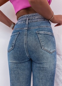 SPODNIE JEANSOWE Z CEKINAMI SLIM DENIM XL