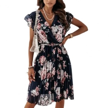 SUKIENKA PLISOWANA KWIATY SZYFONOWA DAMSKA XXL 44