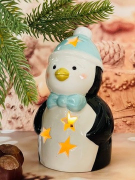 ŚWIĄTECZNY ŚWIECZNIK do PODGRZEWACZY TEALIGHT PINGWIN PINGWINEK n ŚWIĘTA