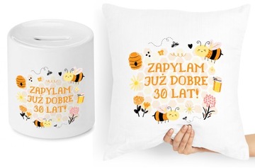 NA URODZINY 30 ZESTAW PODUSZKA + SKARBONKA PREZENT z Nadrukiem ze Zdjęciem