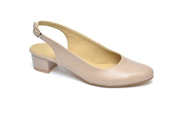 Letnie, czółenka z eko skóry beżowej obcas 4 cm - nr 42