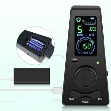 ЭЛЕКТРОННЫЙ МЕТРОНОМ ЖК-дисплей Точный + громкий 40–208 ударов в минуту Таймер USB-C
