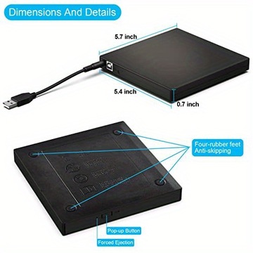 Внешний оптический привод DVD USB2.0 Проигрыватель компакт-дисков/DVD-ROM Устройство чтения Устройство записи