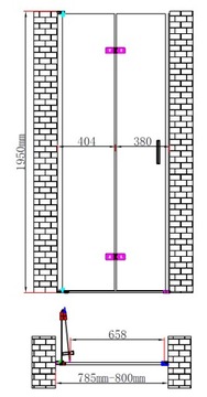 Душевые двери 80 x 195 см складные ЧЕРНЫЙ черный