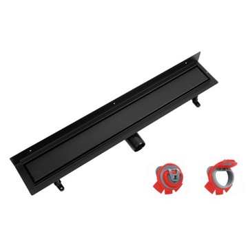 Zestaw odpływ liniowy PRZYŚCIENNY Duo pod płytkę CZARNY 90 cm + SUCHY SYFON