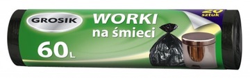 Worki na śmieci GROSIK HDPE 60l 20szt czarne