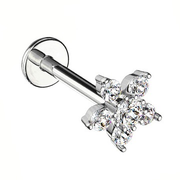 Labret z kryształowym kwiatkiem - 1,2/8 srebrny