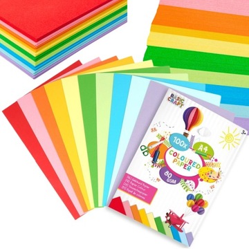 PAPIER KOLOROWY RYSUNKOWY A4 DLA DZIECI 100 ARKUSZY 10 KOLORÓW
