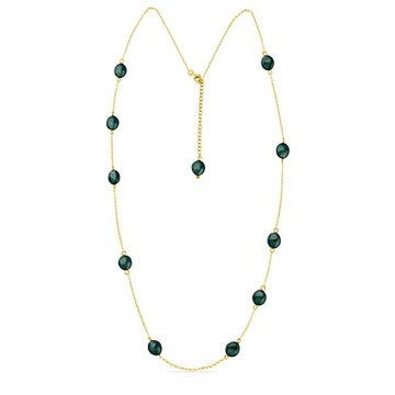 Naszyjnik zielone perełki pozłacane srebro 925