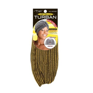 Turban w paski do włosów kręconych złoty