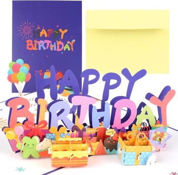 Kartka urodzinowa 3D Happy Birthday na prezent na urodziny impreza Pop UP