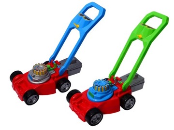 Красочная детская газонокосилка с корзиной.