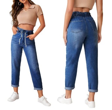 SPODNIE MOM FIT JEANS Z GUMĄ DAMSKIE LUŹNE NOGAWKI DUŻE ROZMIARY WYGODNE