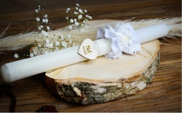 КРЕЩЕННАЯ СВЕЧА С ИМЕНЕМ ЭКО и ДЕРЕВЯННАЯ КОРОБКА ДЛЯ ЭКО СВЕЧИ ЕОХ