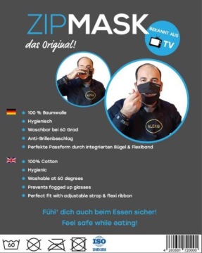 Защитная маска ZipMask ЕШЬТЕ и ПИТЬ безопасно