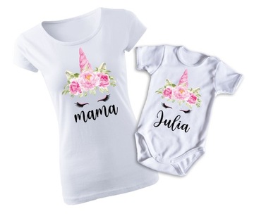 Komplet ubranek MAMA + CÓRKA - jednorożec, body