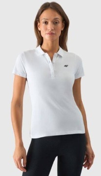 Koszulka bawełniana POLO 4F T-shirt z kołnierzykiem biały SLIM XS