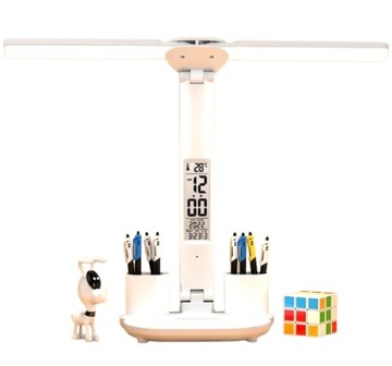 Lampka na biurko biurkowa LED dla dzieci organizer LCD szkolna ZEGAR biała