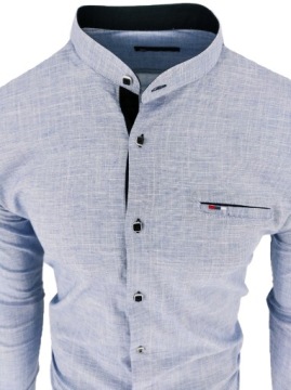 РУБАШКА МУЖСКАЯ, СИНИЙ ВОРОТНИК-СТОЙКА, ЗНАК, 07 Л