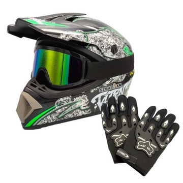 KASK CROSSOWY ENDURO LEKKI + RĘKAWICE + GOGLE