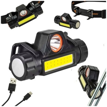 LATARKA CZOŁOWA LED USB regulowana CZOŁÓWKA Z MAGNESEM ODPINANA 4W1 16 COB