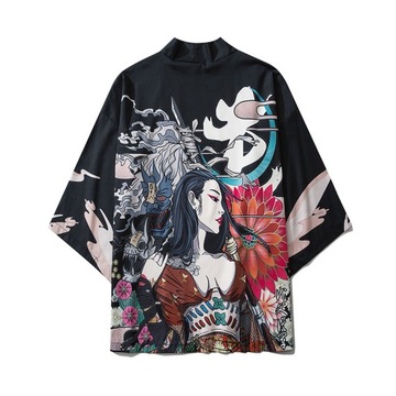 JAPOŃSKIE KIMONO HAORI SAMURAJ KANJI SUWENIR ONI DAI FU CONGJUN MULAN O3