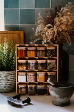 Органайзер для специй Подставка для специй, стеклянные баночки, 16 шт. бамбук