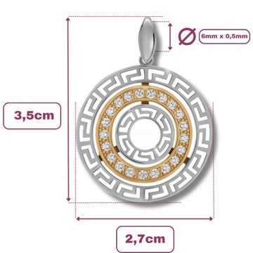 Zawieszka Srebro pr. 925 Elegancki Wisiorek Rodowany i Złocony GRECKA DROGA
