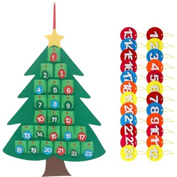 Адвент-календарь, большая елка из фетра + украшения