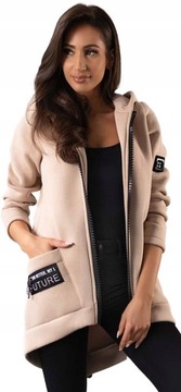 Kurtka Parka Bluza z Kapturem Długa Bawełna Damska Beżowa (42-50) roz. 42