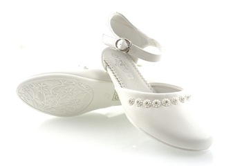 BIAŁE BALERINKI BUCIKI KOMUNIJNE PANTOFELKI NA OBCASIE 245 r 35