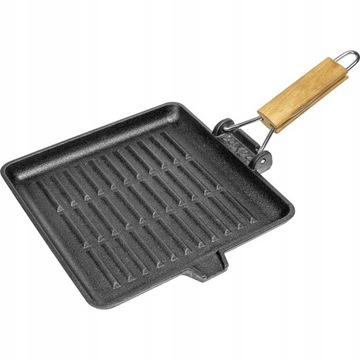 Patelnia ŻELIWNA CIĘŻKA GRILLOWA SKŁADANA RĄCZKA
