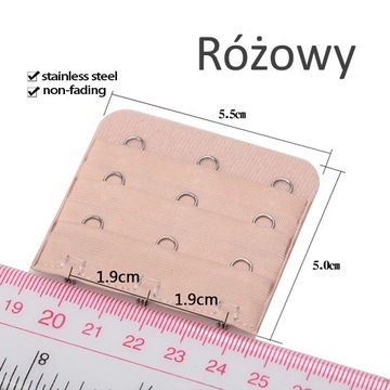 Szeroka przedłużka do stanika 3x3 haftki Różowy