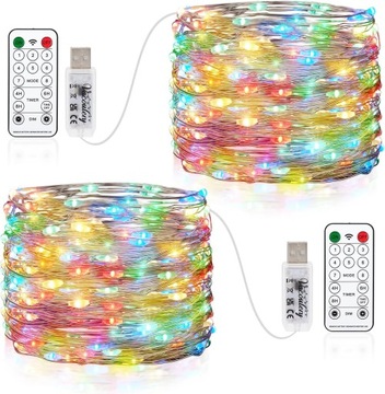 lampki LED na drucie miedzianym lampki świą 2x 100 diod na USB