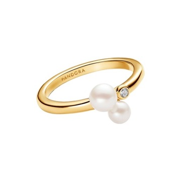 Złoty pierścionek z perłami hodowanymi, słodkowodnymi, poddanymi obróbce