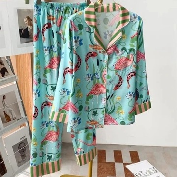 Women Sleepwear Set Autumn Satin Long Sleeve Pajam