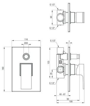 Смеситель для душа скрытого монтажа с переключателем