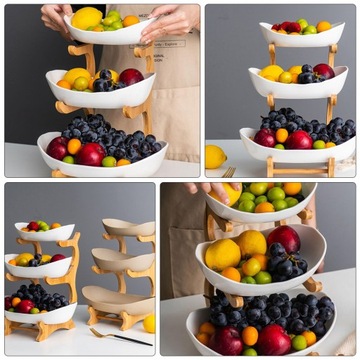 КОРЗИНА ДЛЯ ФРУКТОВ и продуктов, 3-х ярусная керамика и бамбук, современный дизайн