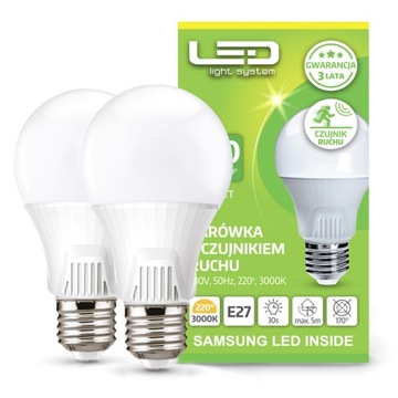 2x Żarówka LED 9W Czujnik Ruchu Zmierzchu CIEPŁA