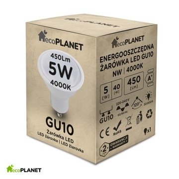 Żarówka LED GU10 5W 4000k Barwa NEUTRALNA ecoPLANET