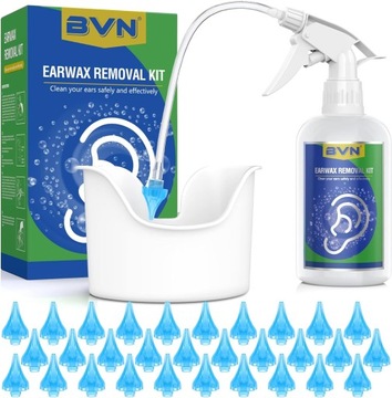 Zestaw do usuwania woskowiny z uszu dzieci dorośli 500 ml 30 końcówek BIAŁY