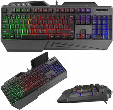 Klawiatura Gamingowa Do Gier LED RGB Uchwyt na TEL Podświetlana Wodoodporna
