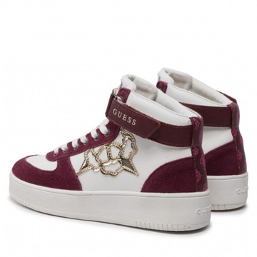 Guess Obuwie Damskie Wysokie Sneakersy VYVES Białe Bordo Z Logo 38 EU