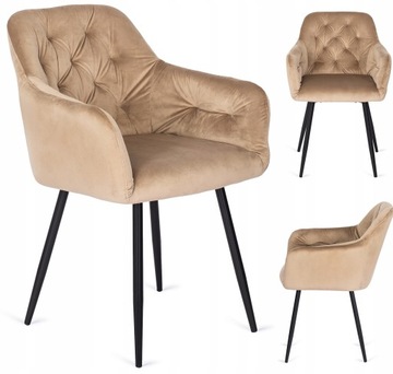 Krzesło Beżowe Welurowe Do Salonu Jadalni Nowoczesne Glamour Loft VIKI