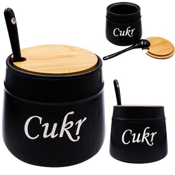 CUKIERNICA + ŁYŻECZKA CZARNA CERAMIKA 400ml.