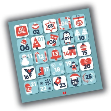 NAKLEJKI ŚWIĄTECZNE KALENDARZ ADWENTOWY 04 20x20